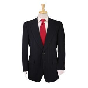 Paul Stuart Suit Navy Blue w/ Gold Pinstripe 2-Btn Wool Suit 38R
